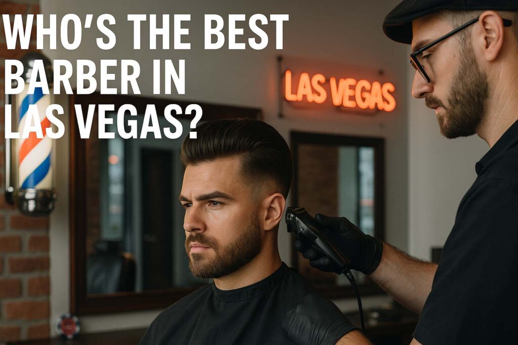 Barber giving a haircut to a client in a Las Vegas barbershop