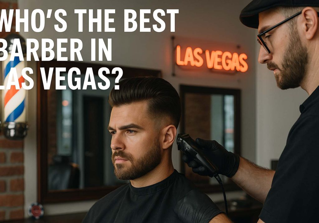 Barber giving a haircut to a client in a Las Vegas barbershop